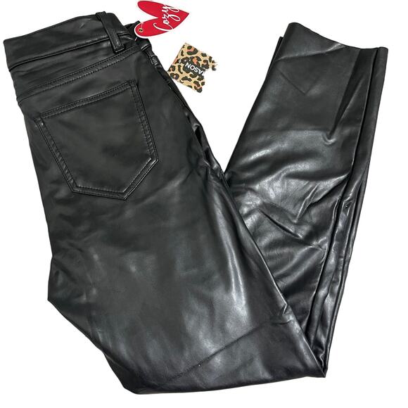 Ashley Mason Juniors Rachel Raw Hem Faux Leather Slim Straight Pants Size 26 - Picture 2 of 10